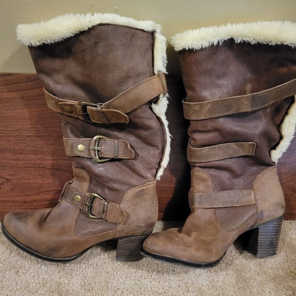 Gianni Bini Leather Faux Fur Lined tall boots, Sherpa Lined 13 Inch. - Picture 3 of 11